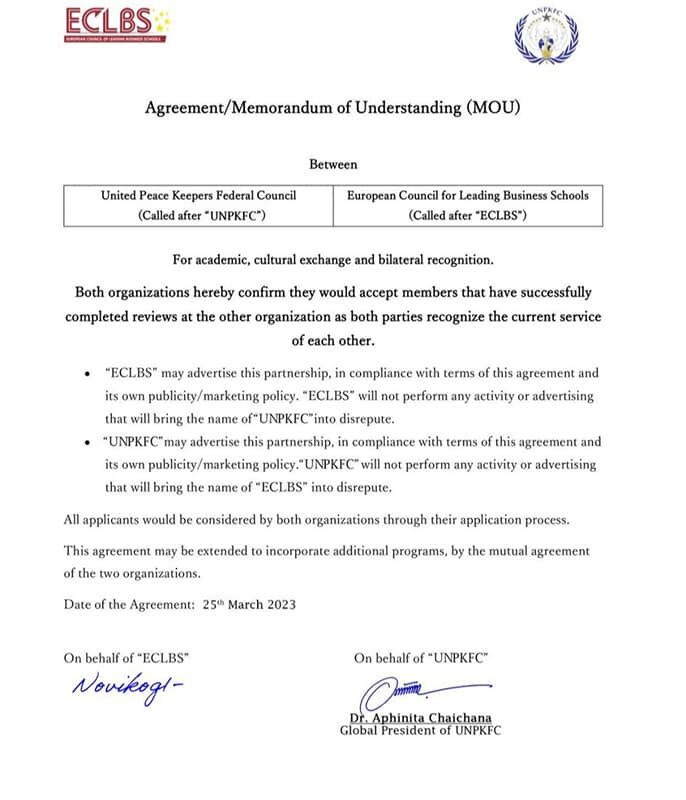 Announcement of Signing of MoU between UNPKFC and ECLBS